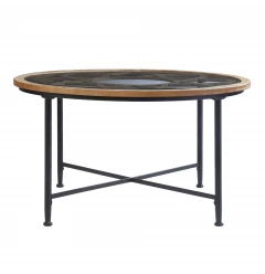 33" Floral Design Glass Top Round Coffee Table