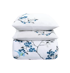 Blue and White Queen 100% Cotton 200 Thread Count Washable Duvet Cover Set