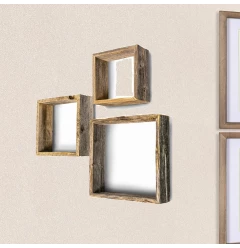 Rustic Farmhouse Set Of 3 Square Shadow Box Shelves