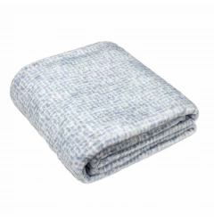 Checked Print Blue Grey Reversible Velvet and Sherpa Throw Blanket