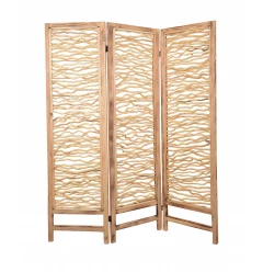 60 X 69 Brown 3 Panel Wood Foldable  Screen