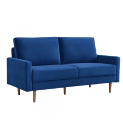 69" Blue Velvet and Dark Brown Sofa