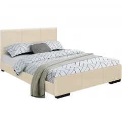 Beige Solid and Manufactured Wood Twin Upholstered Faux Leather Bed Frame