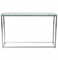 47" Clear and Silver Glass Frame Console Table