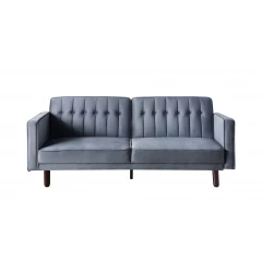 79" Dark Gray Velvet Convertible Futon Sleeper Sofa With Black Legs
