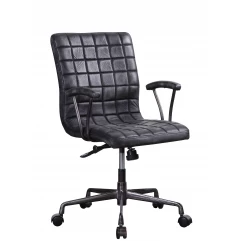 24" X 25" X 36" Vintage Black Top Grain Leather Aluminum Metal Upholstered (Seat) Casters Engineered Wood Executive Office Chair