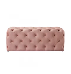 48" Blush And Black Upholstered Velvet Bench