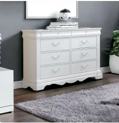 56" White Solid Wood Eight Drawer Double Dresser