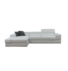 White Genuine Leather L Shaped Two Piece Sofa and Chaise Sectional With Console