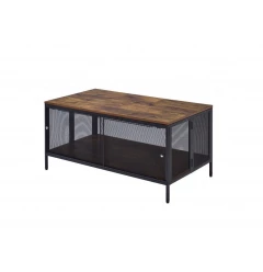 41" Black And Antique Oak Rectangular Coffee Table With Shelf