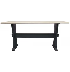 70" Ivory and Black Genuine Marble Trestle Console Table
