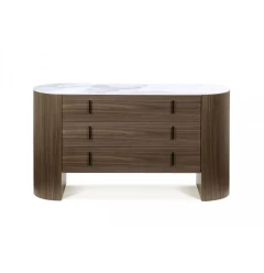 55" Walnut Marble Solid And Manufactured Wood Three Drawer Dresser