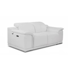 72" White And Silver Italian Leather Power Reclining Loveseat