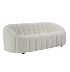 White Sherpa black sofa with comfortable natural and composite materials in beige and magenta colors