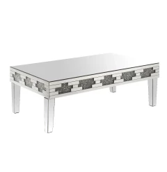 48" Silver Mirrored And Manufactured Wood Rectangular Mirrored Coffee Table
