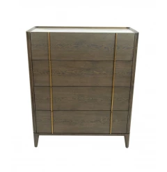 39" Dark Brown and gold Solid Wood Four Drawer Dresser