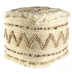 18" Beige Cotton Blend Ottoman
