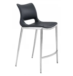 Set of Two 25" Black And Silver Steel Low Back Counter Height Bar Chairs