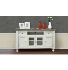 Wood open shelving distressed TV stand with cabinetry and interior design accents