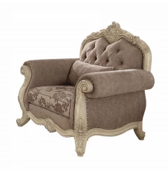35" Gray And Pearl Fabric Damask Tufted Chesterfield Chair