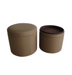 1" Tan Faux Leather Round Storage