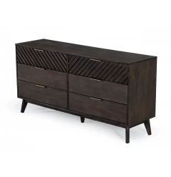 65" Dark Brown Solid Wood Six Drawer Double Dresser