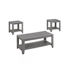 Set of Three 42" Gray Coffee Table With Shelf