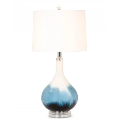 Set of Two 29" Blue and White Glass Table Lamps With White Shades