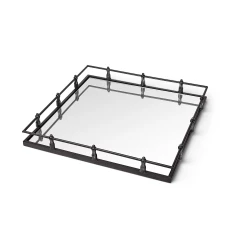 mirrored glass bottom railing handle tray rectangle metal wood