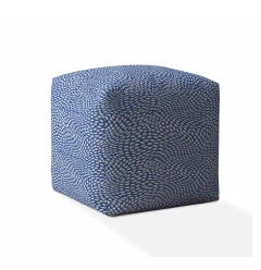 17" Blue and White Canvas Polka Dots Pouf Ottoman