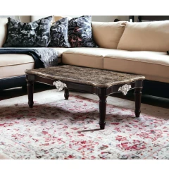 56" Brown And Black Faux Marble And Solid And Manufactured Wood Coffee Table