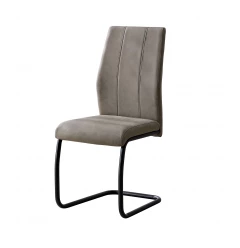 Set of Two Taupe And Black Upholstered Polyester Slat Back Dining Side Chairs