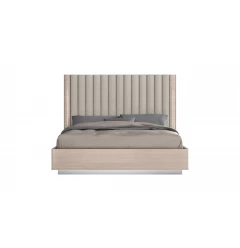 King Size High Gloss Beige Upholstered Channeled Headboard Bed Frame