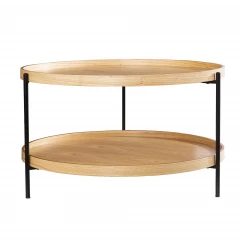 33" Natural And Natural Brown Manufactured Wood And Metal Round Coffee Table