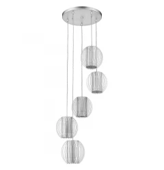 Five Light Acrylic and Steel Shade Hanging Globe Light