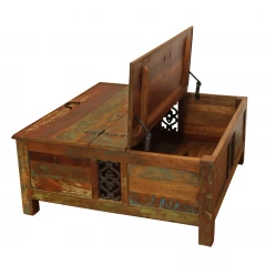 40" Rustic Brown Reclaimed Wood Square Lift Top Coffee Table