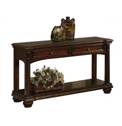 18" Brown Solid Wood Console Table With Shelves And Drawers
