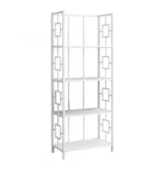 white metal four tier geometric bookcase with rectangular shelves and modern design