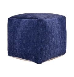 18" Blue Chenille Cube Pouf Ottoman