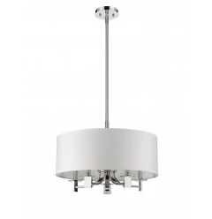 Andrea 5-Light Polished Nickel Drum Pendant With Ivory Hardback Shade