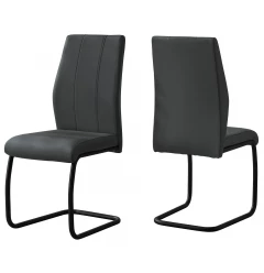Set of Two Gray And Black Upholstered Faux Leather Dining Side Chairs