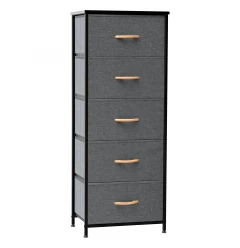 18" Gray and Black Steel and Fabric Five Drawer Chest