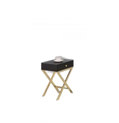 24" Gold And Black Solid Wood End Table With Drawer