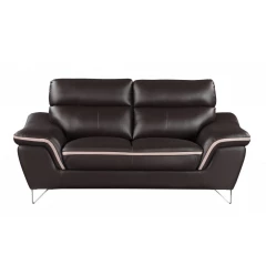 69" Brown And Silver Faux Leather Love Seat