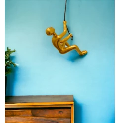 6" Gold Unique Climbing Man With Rope Wall Art