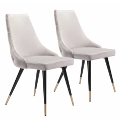 Set of Two Tufted Gray And Black Upholstered Velvet Windsor Back Dining Side Chairs