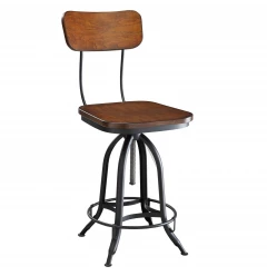 Chestnut And Black Solid Wood And Steel Adjustable Height Swivel Bar Chair