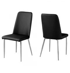 Set of Two Black And Silver Upholstered Faux Leather Dining Side Chairs