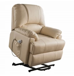 34" Beige Faux Leather Power Massage Lift Assist Recliner