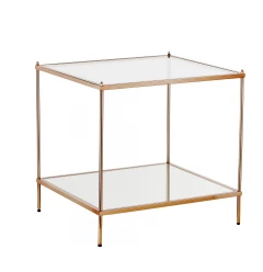 22" Gold And Clear Glass Square End Table